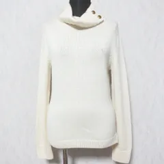 美品 BURBERRY BLUE LABEL バーバリーブルーレーベル ロゴ 刺繡 タートルネック ニット プルオーバー セーター 38 オフホワイト レディース 古着 中古 USED