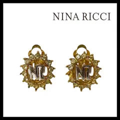 【NINA RICCI】NRロゴ ラインストーン イヤリング ゴールド/金カラー ニナリッチ (SER-4717②)