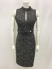 1039 DEA by  ROBE de  FLEURS ディアバイローブドフルール　キャバクラ　ドレス　ツイードラメ　タイト　ノースリーブ　フロントカット　ジップスリット　M キャバドレス