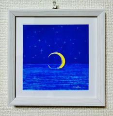 絵画　オリジナルデジタルアート　海に浮かぶ月