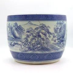 骨董　染付　波に白兎　 大鉢　睡蓮鉢　Antiques 2025年最新】睡蓮鉢 骨董の人気アイテム - メルカリ