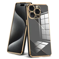 【人気商品】スリム ソフト 透明 メッキ加工 ワイヤレス充電対応 カメラレンズ保護ケース ストラップホール付き 薄型 TPU 軽量 クリア メッキ枠 黄変防止 耐衝撃 人気 用ケース 頑丈 耐久 Max アイフォン15 Pro プロマックス 用カバー 15 ブ