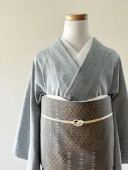 本結城紬　縞模様 ストライプ ブルーグレー［K161］