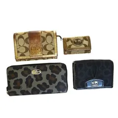 【中古】 4点セット コーチ COACH シグネチャー オプアート 財布 キーケース レオパード柄 ブラック ブラウン キャンバス レザー 03HE511