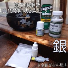 銀継ぎ 簡易金継ぎ これで解決 3点セット 小分け ポーセレン ペベオ ポーセレンの 銀 塗料  フランクリン タイトボンド3 ホルベイン セラミックバルーン 細目 金継ぎ 材料 Kintsugi 金継ぎもどき 粉と塗料とボンドの3点セット 陶器の絵付け