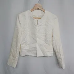 ◇ ⊇ White joola ノーカラー 総柄 フォーマル 長袖 ジャケット サイズ11R アイボリー レディース E  【1410100010080】