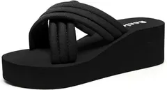 G-tiamo ジーティアモ 厚底 サンダル レディース クロス ミュール ソール 美脚 ビーチ シンプル ヒール オフィス 軽(ブラック,  23.0 cm)