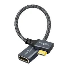 Twozoh 90度左角HDMIメス - Mini ケーブル 0.2M 角度付きHDMI(メス)-ミニ(オス)アダプターケーブル 3D/4K 1080p対応 適格請求書発行可 1