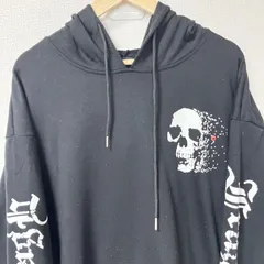 大きいサイズ(^w^)b ROMWE ロムウェ スウェット プルオーバー パーカー フーディー トップス スカル プリント オーバーサイズ ゆるだぼ ゆったり サブカル ブラック 黒 レディース サイズXXL