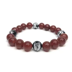 10mm 四神獣銀彫オニキス×赤瑪瑙 パワーストーン ブレスレット天然石 運気上昇 開運 金運 恋愛運 お守り 青龍 白虎 玄武 朱雀 メンズ・レディース　男性・女性　数珠ブレス　開運  [l]　シンプル