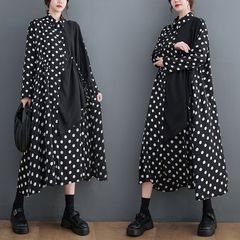 大きいサイズ レディース 秋　冬 ワンピース　ドット柄　新品 長袖　春