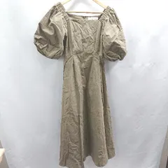 ◇ ⊂ Stylevoice for xxx コットン100% バルーンスリーブ 半袖 ロング ワンピース サイズF カーキ レディース E  【1503310002720】