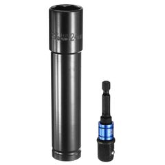 uxcell インパクトソケット 24mmメトリックソケット 差込角1/2インチドライブ 150mm長さ 1/4インチ六角軸アダプター付き 電動手動兼用 ディープ6角 CR-Vスチール アダプターアクセサリーツールセットキット ヘックスボルトナット用