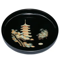 紀州塗り 尺１寸 葵丸盆 五重の塔（金蒔絵） お盆 トレー トレイ おぼん 日本製 国産