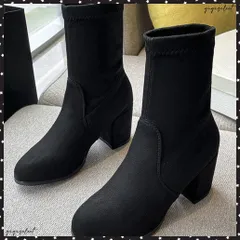 スエード調ショートブーツ 太ヒールブーツおしゃれ ストレッチブーツ チャンキーヒール レディース 美脚ブーティ ラウンドトゥミドルブーツ 黒 通勤 歩きやすい靴秋冬ブーツブラック オフィスカジュアル 疲れにくいくつ韓国