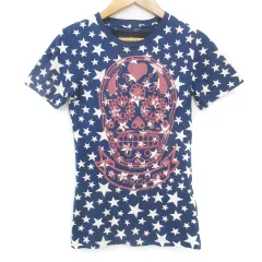 ハイドロゲン HYDROGEN Tシャツ カットソー 半袖 クルーネック スカルプリント 星柄 XS 紺 白 ネイビー ホワイト /FF46 ■GY32のサムネイル