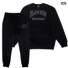 DEATH ROW RECORDS TONAL EMBROIDERED SWEAT SET UP【BLACK】(デスロウ セットアップ クルーネック スウェット パンツ ジョガー SNOOP DOGG スヌープドッグ)