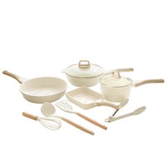 ♪新品＆未使用＆未開封♪ フライパン セット ih 10点 IH～ガス火対応 卵焼き器 フライパン フライ返し お玉 泡立て器 トング キッチンツール ソースパン 蓋付き 鍋 軽い passo-fset10