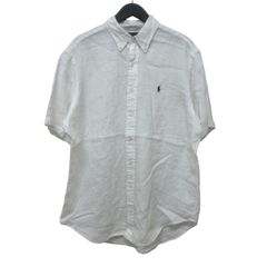GM719 RALPH LAUREN ラルフローレン CLASSIC FIT 半袖 ボタンダウン シャツ トップス 羽織り リネン100% ホワイト メンズ L