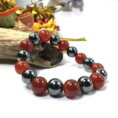 ヘマタイト×赤瑪瑙 パワーストーン ブレスレット 12mm 天然石ブレス  メンズ・レディース　男性・女性　数珠ブレス　開運 [k]