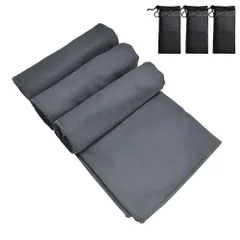 収納袋付き 軽量 速乾 耐久性 柔らかい 80x40cm 超吸水 旅行タオル セイムタオル スイミングタオル ジムタオル (ダークグレー3枚) スポーツタオル バスタオル マイクロファイバータオル 髪 速乾タオル