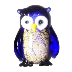 フクロウ ガラス 置物 インテリア雑貨 ふくろう 梟 ブルー 青 開運 金箔 縁起物 幸せ 幸福 不苦労 ガラス細工
