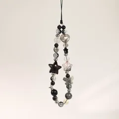 スマホ ストラップ 黒 ビーズ パール 星 スター キラキラ 韓国 リボン 手首 落下防止 iPhone キーホルダー チャーム 透明 おしゃれ Y2K レトロ