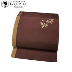 名古屋帯 型染 紅葉に流水模様 楓 縮緬 白練色 O-5478 名古屋帯 型染 紅葉に流水模様 楓 縮緬 白練色 O-5478 着物