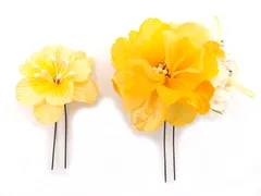 髪飾り 成人式 振袖 浴衣 袴 ２点セット 黄色 結婚式 入学式 入園式 卒園式 卒業式 七五三 753 ブライダル 前撮り 和装 日本製 花 かんざし 花飾り フォーマル 簪 バラ 薔薇 着物 イエロー W 30 323-285 u850　Si