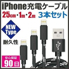 iPhone 充電ケーブル 25cm 1m 2m 3本セット USB 急速充電 断線防止 データ転送 iPad 長期保証