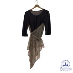 ☆美品☆トップス Tシャツ おしゃれ 七分袖 レディース ブラック 柄 L 901-1412 送料無料 古着