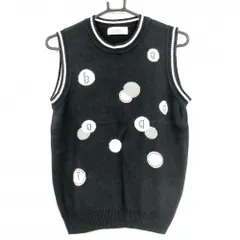 アダバット ニットベスト 黒×白 ネック・袖口ライン  レディース I(M) ゴルフウェア adabat