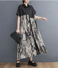 新品 2026新作 モード系　大きいサイズ レディース ロング　ワンピース　春夏 秋 新品 半袖