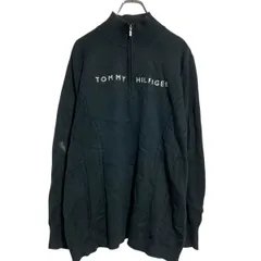 TOMMY HILFIGER ハーフジップ コットンニット セーター レディース 2XL ブラック トミーヒルフィガー ロゴ 古着卸 アメリカ仕入 a702-5330