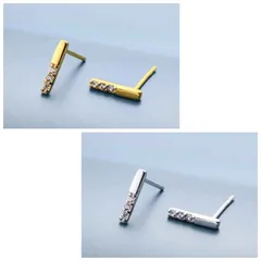【ゴールド/シルバー】シルバー925 ダイヤ バー スタッドピアス 上品 華奢 大人 女性 高級感 エレガント シンプル 輝き 清楚 普段使い フォーマル ギフト 人気 プレゼント おしゃれ 上質 小ぶり アクセサリー 好印象 贈り物 (417 418)