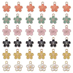 [SUNNYCLUE] 蝶恋花 6色60個 チャーム フラワー パーツ 桜 合金チャーム 花 チャーム 花びら ネックレス さくら ピアス 和風 イヤリング 花型 エナメル キーホルダー チョーカー ブレスレット メタルパーツ チャームチャーム アクセサリーパ