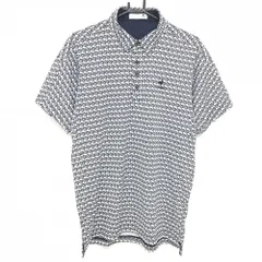 【超美品】ルコックゴルフ 半袖ポロシャツ 白×ネイビー 総柄 裏地一部メッシュ メンズ LL ゴルフウェア le coq sportif