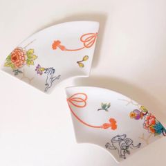 鳥獣戯画＊縁結び　扇型小皿　(２枚 ) ＊橙