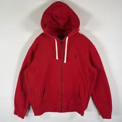 古着 ポロ・ラルフローレン POLO RALPH LAUREN パーカー スウェット フルジップ ワンポイントロゴ刺繍 厚手 L  レッド メンズ