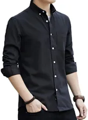 Lucky Charm ラッキーチャーム シャツ メンズ 長袖 ボタンダウン メンズシャツ( ブラック,  L)