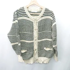 ◇ ⊇ AMERICAN HOLIC 総柄 ワッフル ボーダー 長袖 ニットカーディガン サイズM ブラック レディース E  【1409100043860】