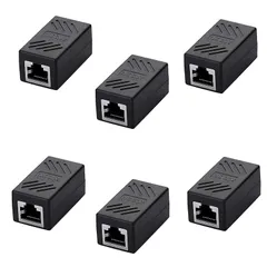 RJ45 LANケーブル用中継コネクタ コンパクト ギガビット RJ45 延長 コネクタ プラグ 8P8C メス-メス ブラック (6個) 0