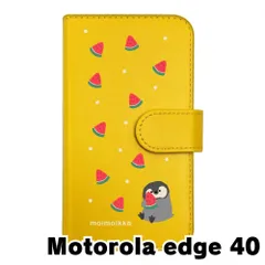 【新品未使用】motorola edge 40 モトローラ スマホケース 手帳型 (色：イエロー×柄：ペンギンとスイカ)moimoikka ペンギン 動物 flip2-edge40-ye-20139