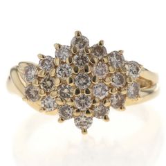 K18YG イエローゴールド リング ダイヤモンド 1.00ct ラウンド 菱形 パヴェ 割れ腕 指輪 10.5号【新品仕上済】【zz】【中古】