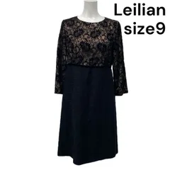 ◆ レリアン leilian ワンピース ドレス 膝丈 長袖 レース 刺繍 黒 ブラック 9 M 9号 レディース S5V203