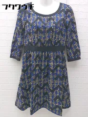 ◇ NATURAL BEAUTY BASIC 総柄 七分袖 膝丈 ワンピース サイズS ブルー レディース 【中古】 【1002801093716】