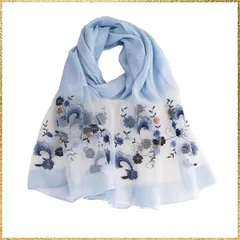 ☆彡送料無料でお届け☆彡Color:ベビーブルー [BRMM MIA] 超薄手 大判ストール スカーフ マフラー 花 ショール 刺繍 大判ストール シルク レディース 春夏 上品 おしゃれ 結婚式 海 旅行 日焼け防止 UV対策 (ベビーブルー)