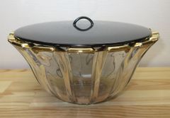 【逢絢亭・新品】茶道具 水指 義山 末広 金縁 真塗の塗蓋付 長寿作 紙箱入り