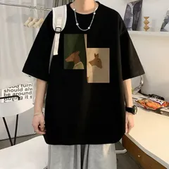 メンズTシャツトップスシカ（ブラック/Lサイズ）春夏秋レトロロゴ半袖Ｔシャツ洋服