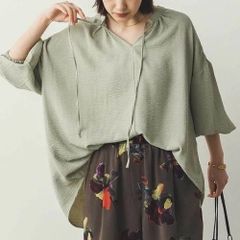 気流染めストレッチボリューム袖ブラウス  4color